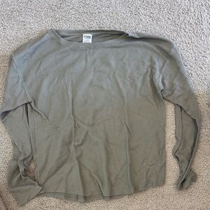 PINK Green Waffle Long Sleeve Top Size Medium